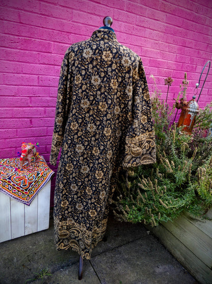 Unisex Yak Wool House Coat -Paisley Design - Gold & Black