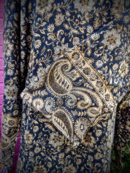 Unisex Yak Wool House Coat -Paisley Design - Gold & Black