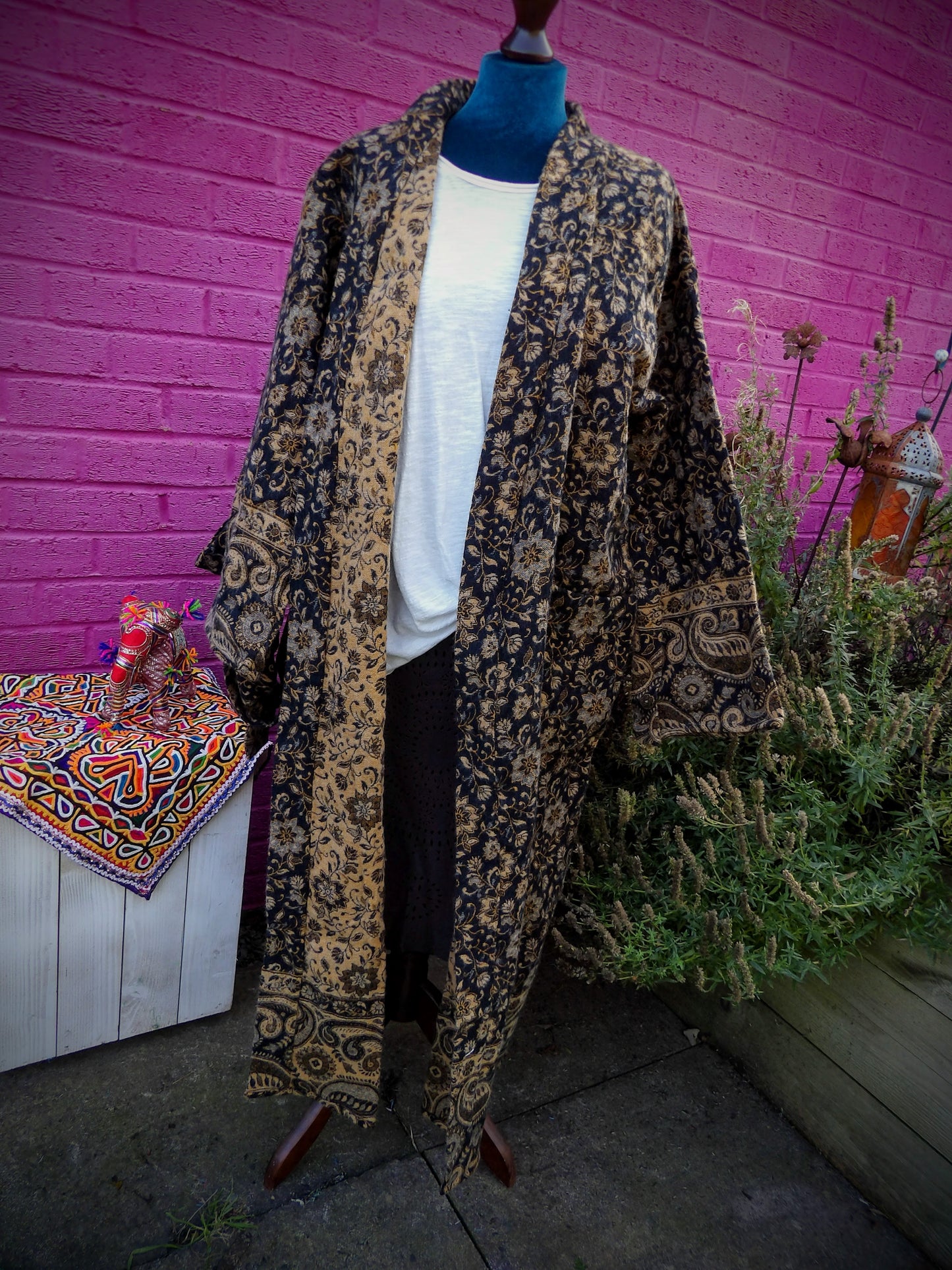 Unisex Yak Wool House Coat -Paisley Design - Gold & Black