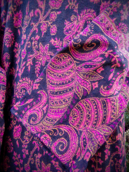 Unisex Yak Wool House Coat -Paisley Design - Pink & Black