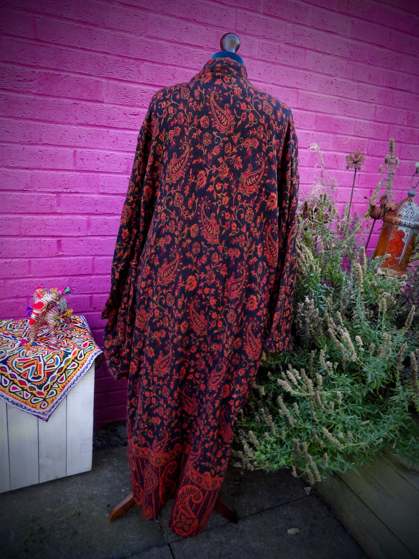 Unisex Yak Wool House Coat -Paisley Design - Orange & Black