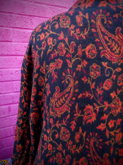 Unisex Yak Wool House Coat -Paisley Design - Orange & Black