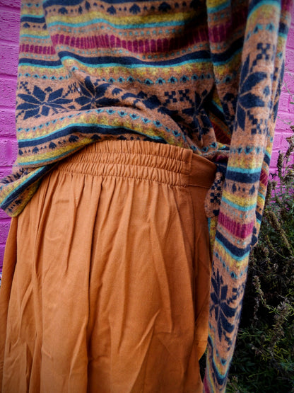 Oversized Pocket Long Boho Skirt - Mustard