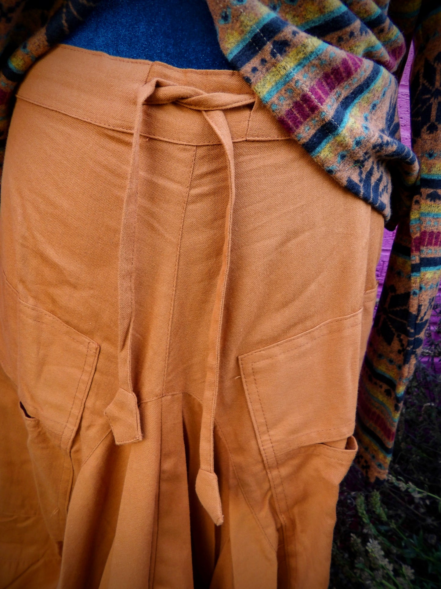 Oversized Pocket Long Boho Skirt - Mustard