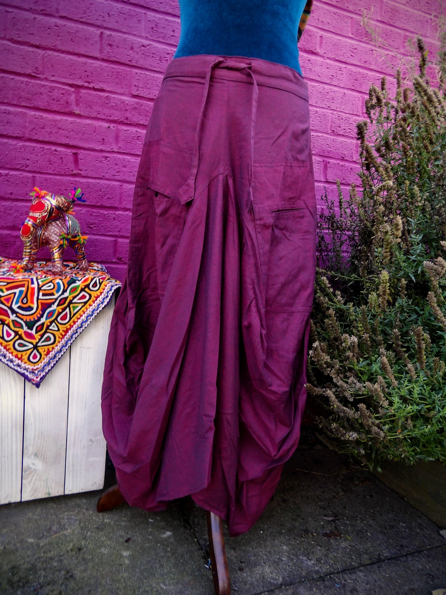 Oversized Pocket Long Boho Skirt - Maroon