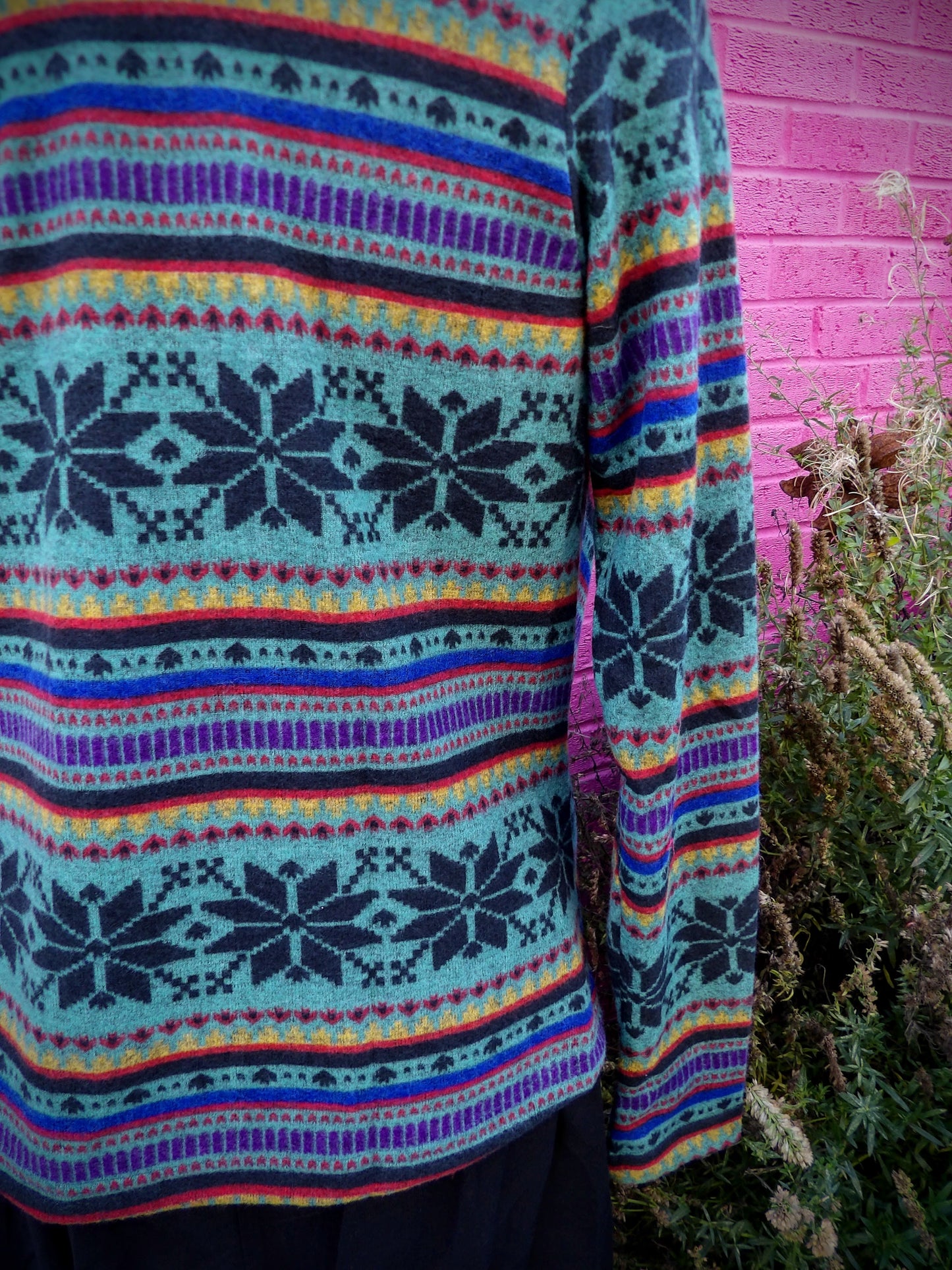 Boho Style Thumbhole Blue Rug Patterned Cardigan