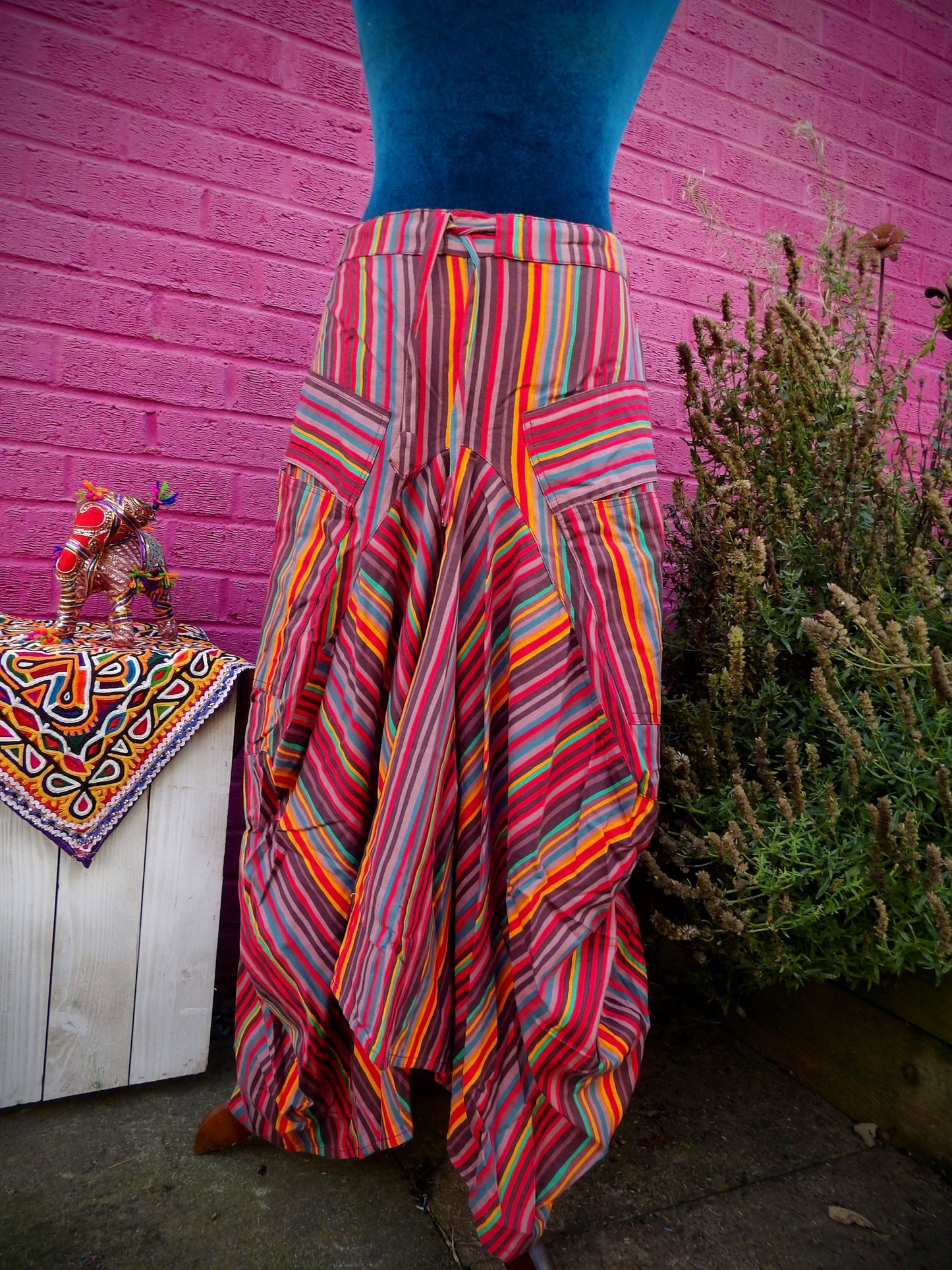 Oversized Pocket Long Boho Skirt - Stripe