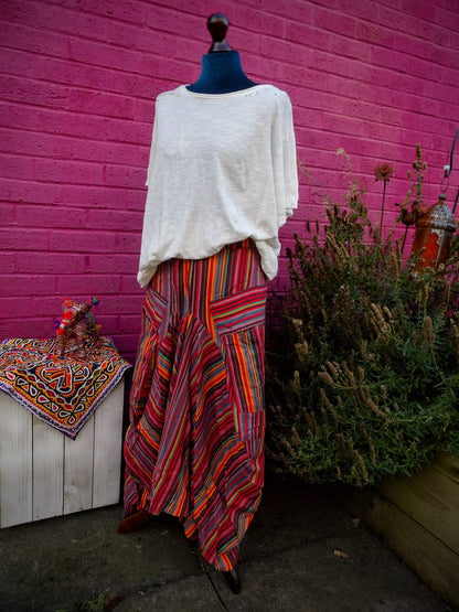 Oversized Pocket Long Boho Skirt - Stripe