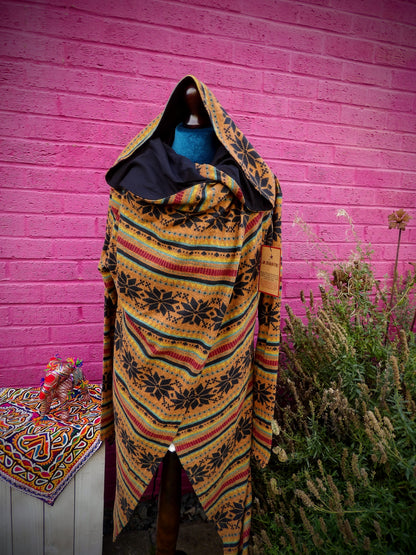 Bohemian Style Hooded Long Ethnic Cardigan - Mustard