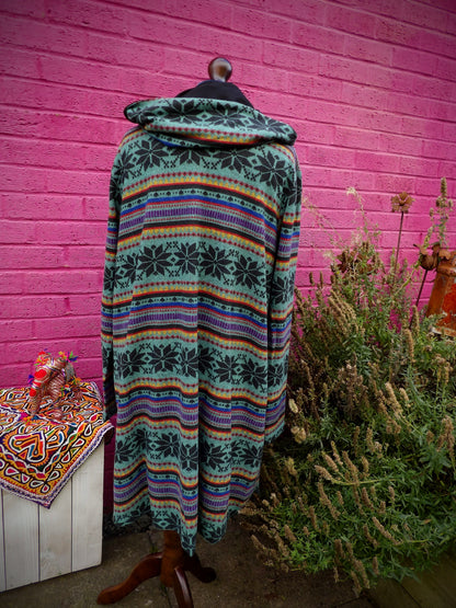 Bohemian Style Hooded Long Ethnic Cardigan - Blue