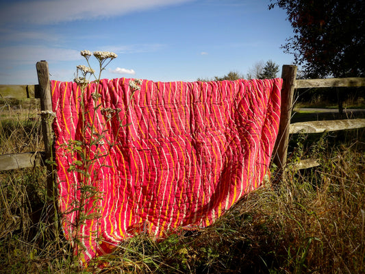 Kantha Quilted Throw - Lines