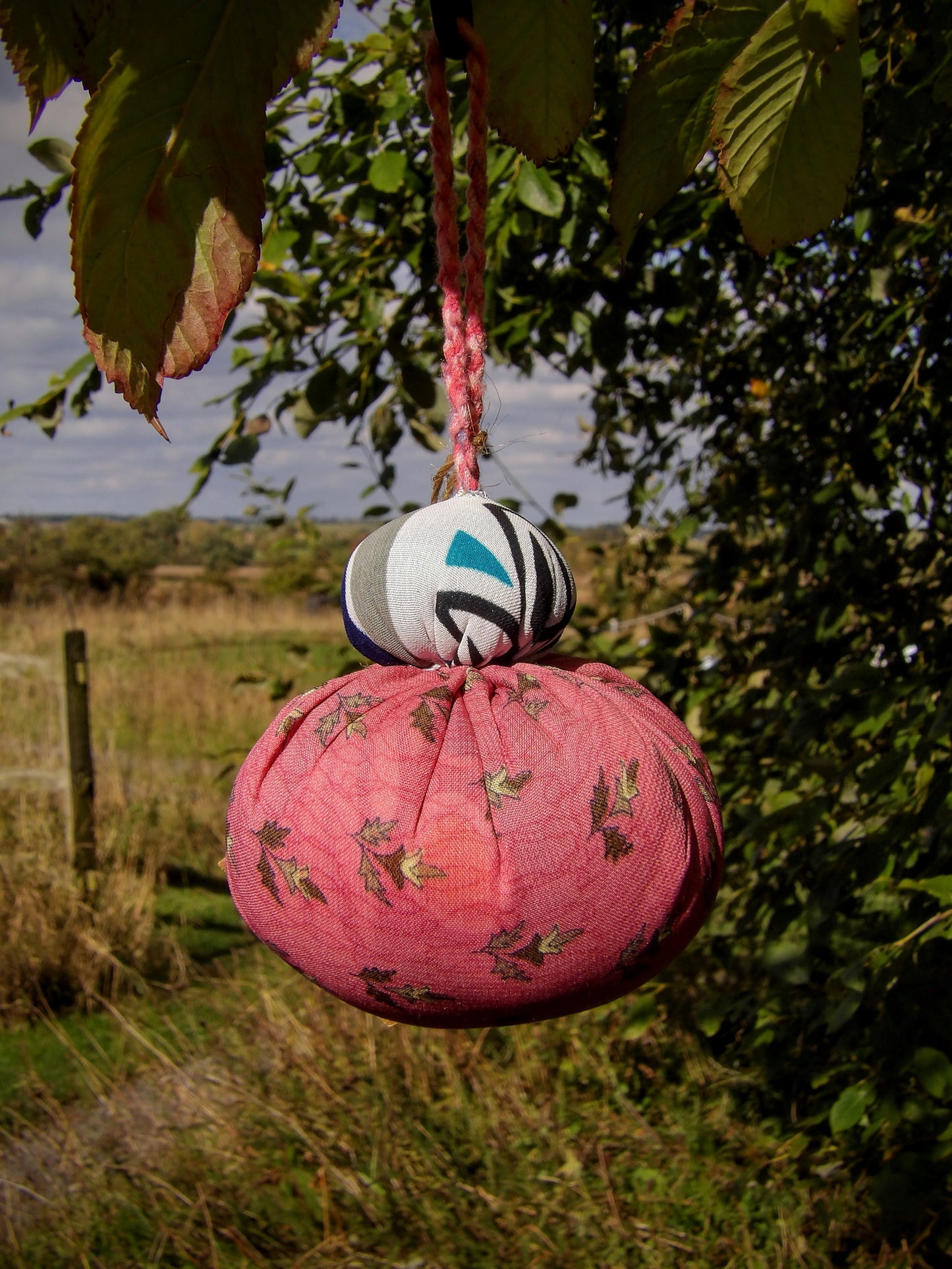 Recycled Sari Decoration Double Bauble- Pink