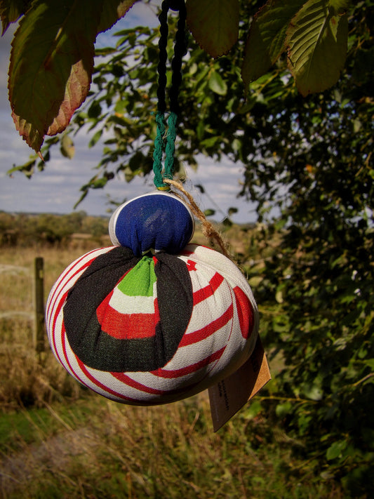 Recycled Sari Decoration Double Bauble -Black