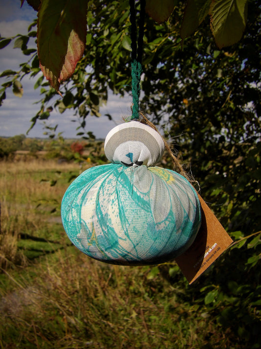 Recycled Sari Decoration Double Bauble- Light Blue