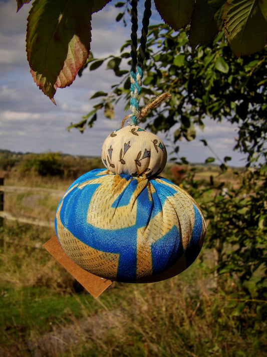 Recycled Sari Decoration Double Bauble- Dark Blue