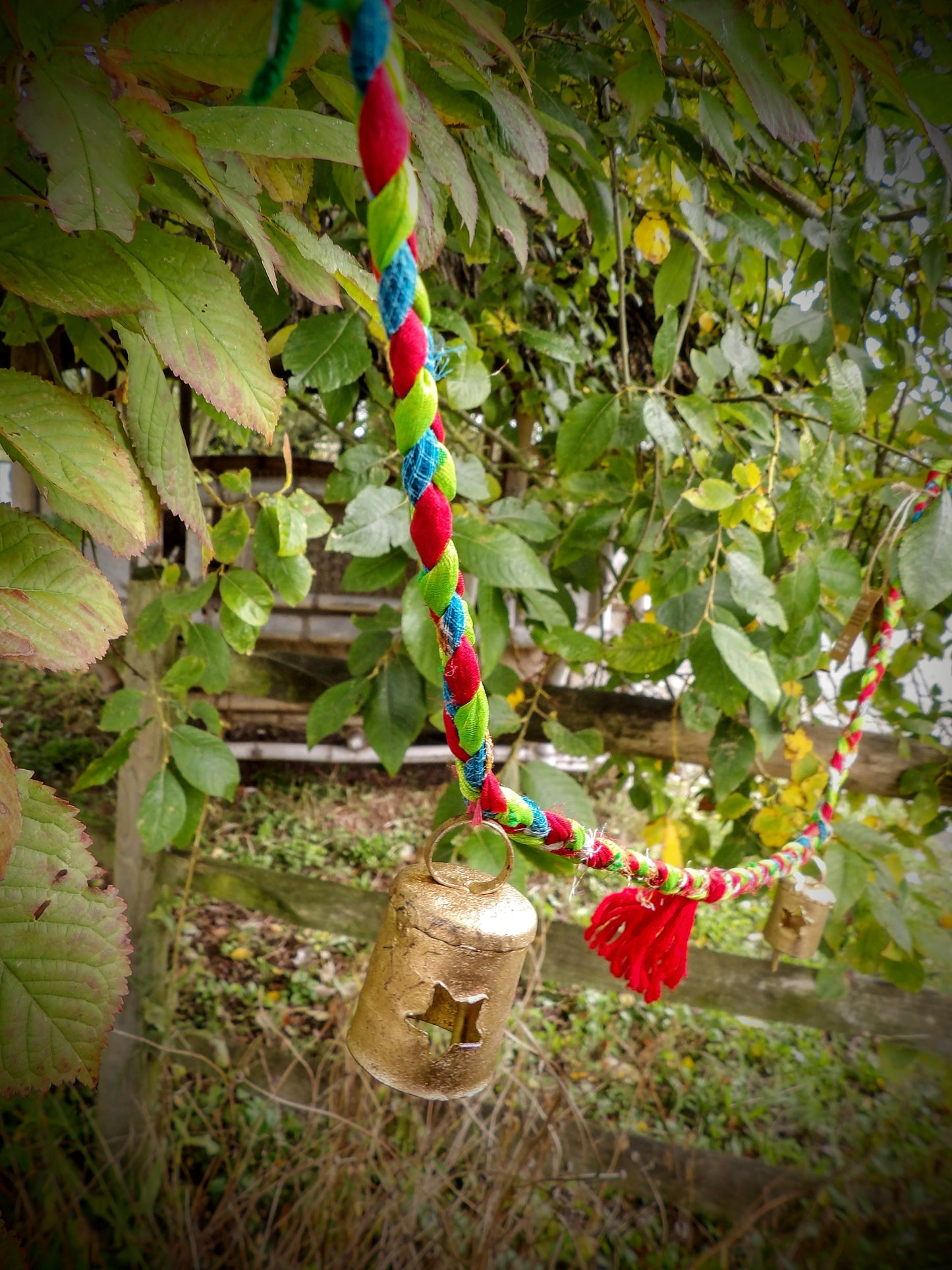 Braided Recycled Sari Garland With Bells