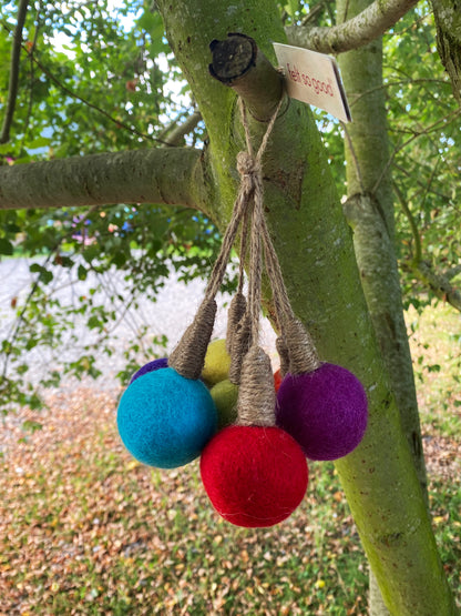 Handmade Felt Hanging Bulbs Set of 7 Christmas Decorations